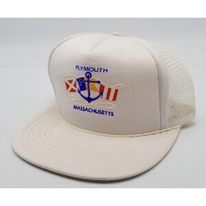 Vintage 1980s Plymouth Massachusetts Nautical Trucker Mesh Snapback Hat White